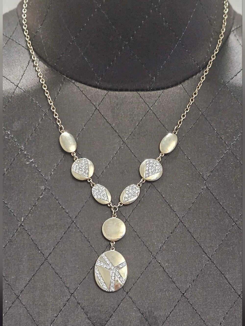 Vintage Gold-Tone 925 Sterling Silver Crystal Rhinestone Accent Necklace 18g